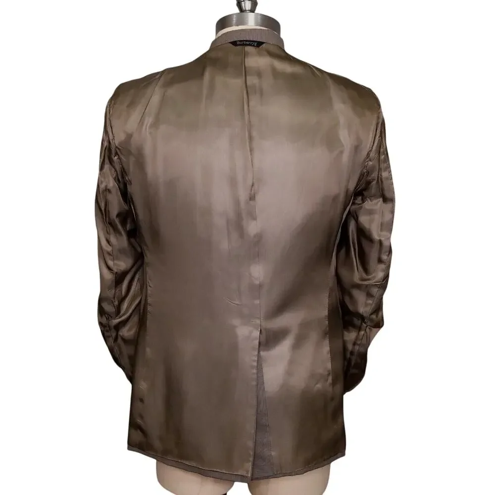 Burberrys Sport Coat Mens 43L Wool Beige Taupe Plaid Jacket Lined Blazer Vintage
